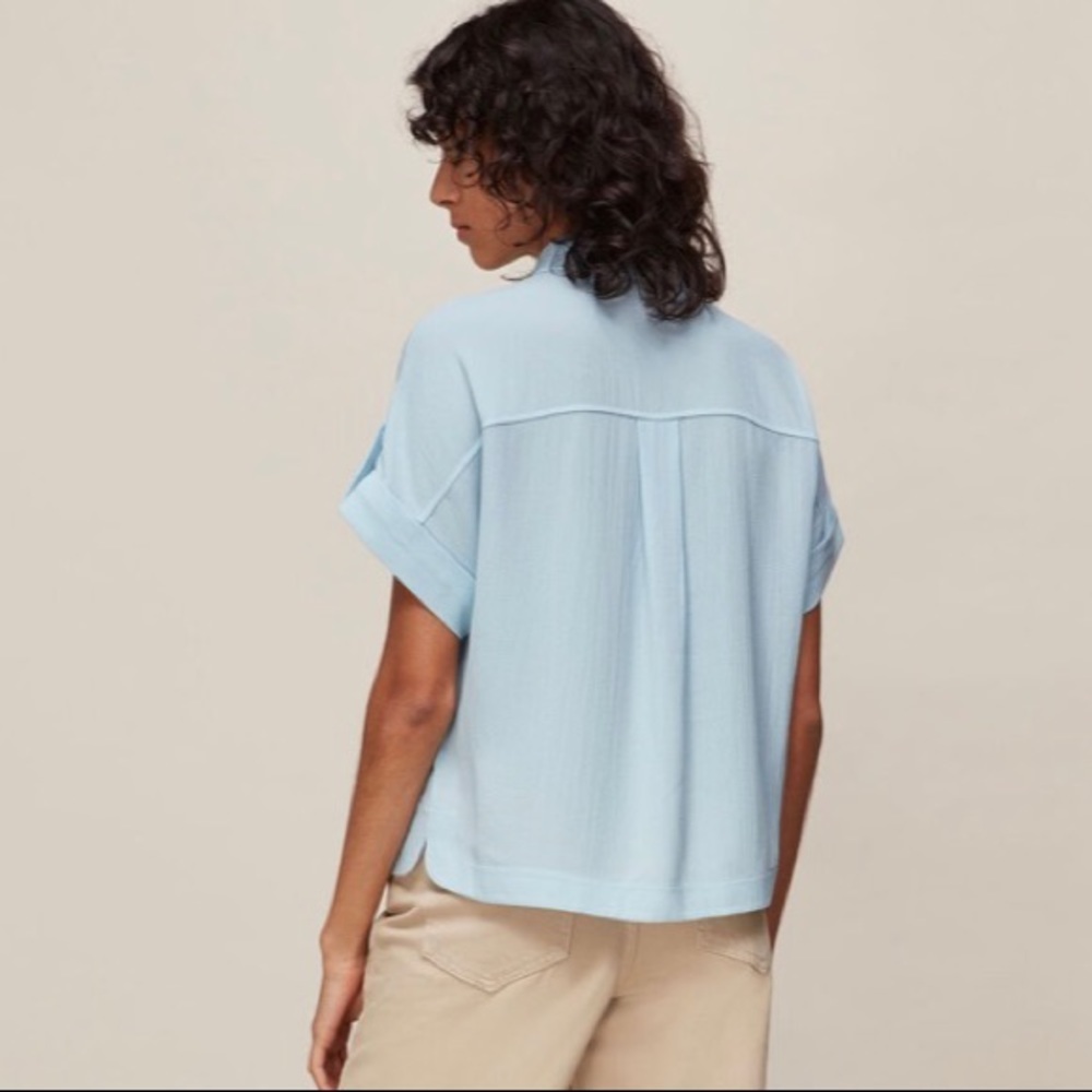 Whistles Textured Short Sleeve Blue Blouse - Picture 2 of 9